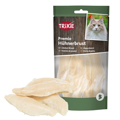 TRIXIE Premio Kippenborst Katten Snack 100% gestoomde kipfilet, rijk aan eiwitten, hersluitbare zak - 4 x