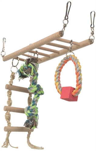 TRIXIE HANGBRUG MET TOUWLADDER & SPEELGOED HAMSTER HOUT