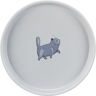 TRIXIE VOERBAK / WATERBAK PLAT EN BREED KATTENPRINT GRIJS