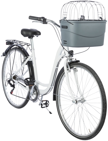 TRIXIE Stuur-fietsmand Click-snelsluiting Universele houder, slipvaste ligmat, klapperbescherming - Grijs - 42x30x39 cm / tot 5 kg