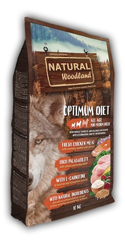 Natural Woodland Optimum Mini/Medium Breed Diet Alle leeftijden Kip Kalkoen Zalm hondenvoer droog 10 kg