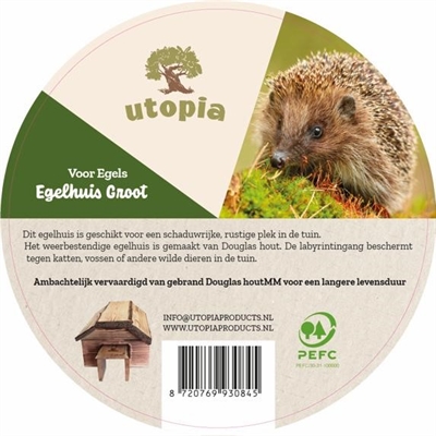 UTOPIA Egelhuis Groot - Labyrintingang tegen katten & vossen, gebrand Douglas hout (UV-bestendig) - Bruin - 68x42x31 cm