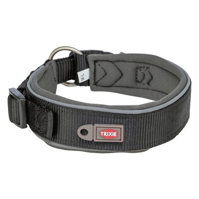 TRIXIE PREMIUM HALSBAND HOND EXTRA BREED ZWART / GRAFIET GRIJS