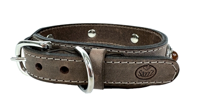 ZZZSAZZZ HALSBAND HOND BOHO TREASURE STONE VINTAGE LEER BRUIN