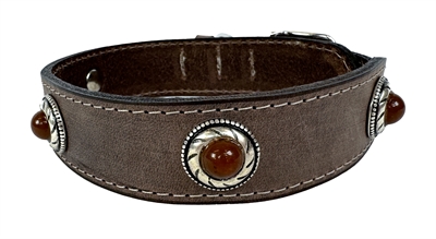 ZZZSAZZZ HALSBAND HOND BOHO TREASURE STONE VINTAGE LEER BRUIN