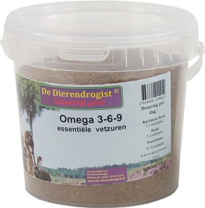 DIERENDROGIST Aanvullend diervoeder OMEGA 3-6-9 VETZUREN Essentiële omega's voor huid & vacht, multi-dier - Bruin - 500 g
