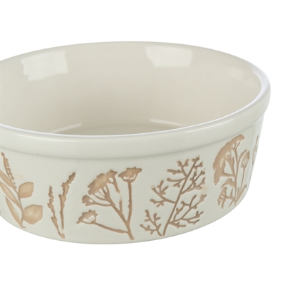 TRIXIE VOERBAK / DRINKBAK HOND PLANTMOTIEF STRUCTUUR KERAMIEK WIT / TAUPE