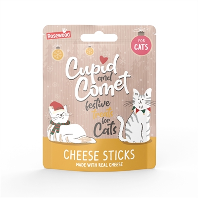 CUPID & COMET Kerstsok Kerstdiner Kat - 3 snacks (zalm, kalkoen, kaas) + 2 catnip speeltjes - Rood - 120g