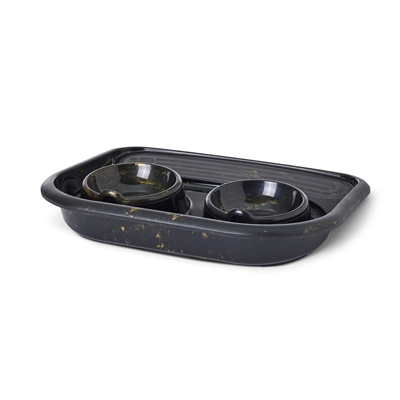 SAVIC BUTLER VOERBAK EN DRINKBAK MET PLATEAU MARBLE ZWART / GOUD