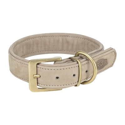 TRIXIE HALSBAND HOND PURE LEER LICHTGRIJS