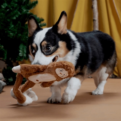 BARK Hairy Henderson Yeti Plüsch-Hundespielzeug, lange schwingende Gliedmaßen, Quietscher & Crinkle - Braun - 50x18x5 cm