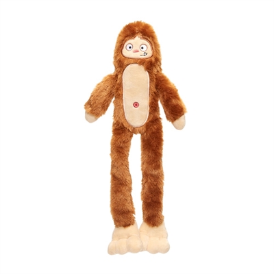 BARK Hairy Henderson Yeti Plüsch-Hundespielzeug, lange schwingende Gliedmaßen, Quietscher & Crinkle - Braun - 50x18x5 cm