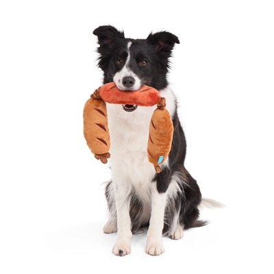 BARK Plüsch-Spielkette Lickin' Links Drei Würste - Quietsch- & Knister, Bungee-Stretch - Braun - 58x7x5 cm / 10-20 kg