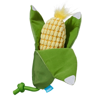 BARK Plüsch-Zerrspielzeug Corn On The Slob Maiskolben Nylon-Zugseil, Quietscher und Knistermaterial - Gelb - 34x14,5x4 cm / 10-20 kg