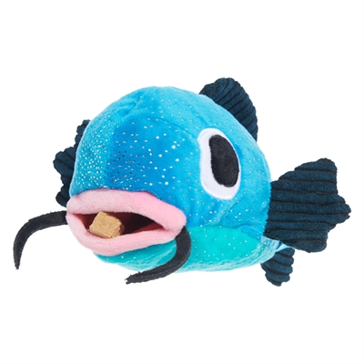 BARK Plüsch-Hundespielzeug Catfish Claude Hide & Seek - Verstecktes Leckerli-Fach, Quietscher & Knistermaterial - Blau - 21,5x24x11 cm