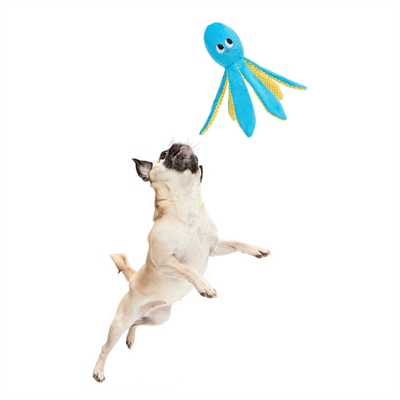 BARK Hundespielzeug Odd Otto Octopus versteckter Quietschball, Knisterstoff und 8 Tentakel - Blau - 30x12x8 cm