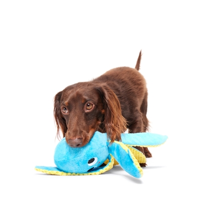 BARK Hundespielzeug Odd Otto Octopus versteckter Quietschball, Knisterstoff und 8 Tentakel - Blau - 30x12x8 cm