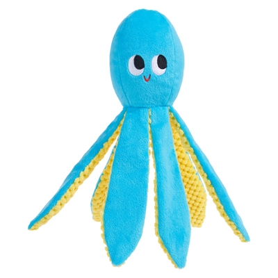 BARK Hundespielzeug Odd Otto Octopus versteckter Quietschball, Knisterstoff und 8 Tentakel - Blau - 30x12x8 cm