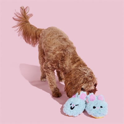 BARK Plüsch-Hasenpantoffeln Yippy & Skippy Slippies, doppelter Quietscher, weicher Plüsch & Knisterfolie – Blau – 23x19x4 cm / bis 10 kg