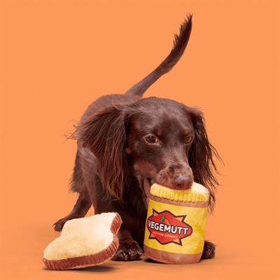 BARK Vegemutt Toast & Spread pluche hondenspeelgoed pluche piepend 22x17,5x8 cm