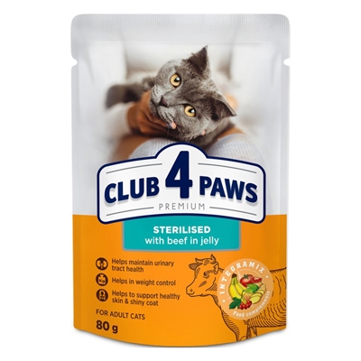 CLUB 4 PAWS PREMIUM ADULT STERILISED POUCH RUND IN GELEI