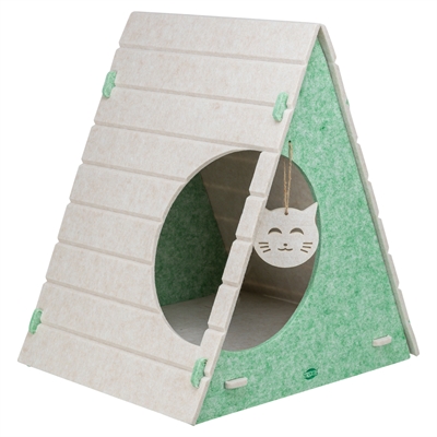 TRIXIE KATTENMAND SPEELBOX LUCY DRIEHOEKIG VILT ZAND / GROEN