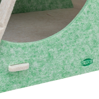 TRIXIE KATTENMAND SPEELBOX LUCY DRIEHOEKIG VILT ZAND / GROEN