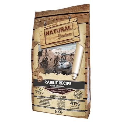 Natural Greatness Rabbit Senior/Light Mini gewichtsbeheersing en gewrichten dieetvoer hond droog 6 kg