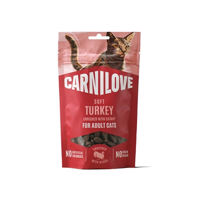 CARNILOVE Soft Snack Turkey/Catnip Zachte graanvrije kattensnack met kalkoen en kattenkruid - 50 g