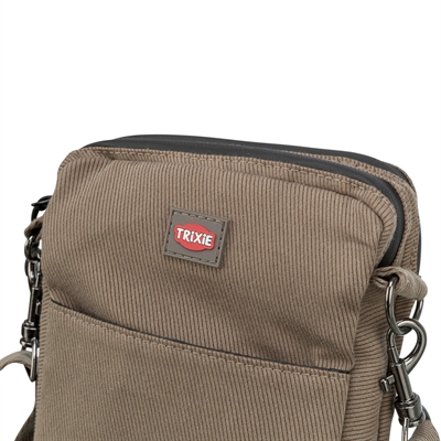 TRIXIE Snackzak Ribfluweellook Verstelbare heupriem, 2 ritsvakken & uitneembare wasbare binnenvoering - Bruin - 16x21 cm