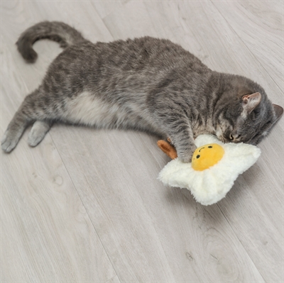 TRIXIE Kattenspeelgoed Gebakken Ei XXL - Gevuld met Amerikaanse catnip, ritselend, voor grote katten - 18 cm