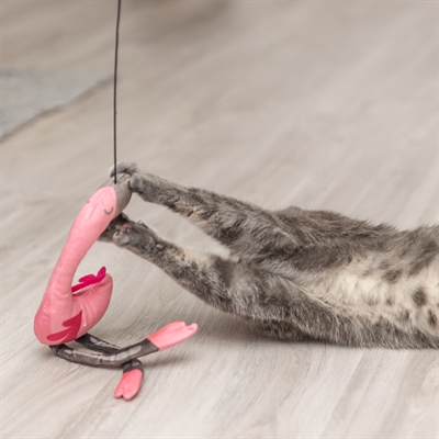 TRIXIE Teleskop-Spielangel Flamingo für große Katzen - Glasfaser, EVA-Griff