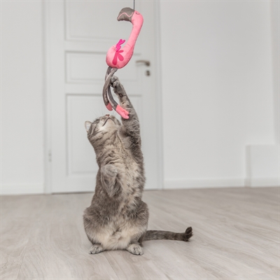 TRIXIE Teleskop-Spielangel Flamingo für große Katzen - Glasfaser, EVA-Griff