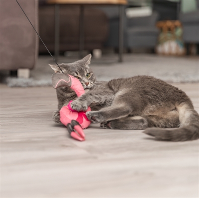 TRIXIE Teleskop-Spielangel Flamingo für große Katzen - Glasfaser, EVA-Griff