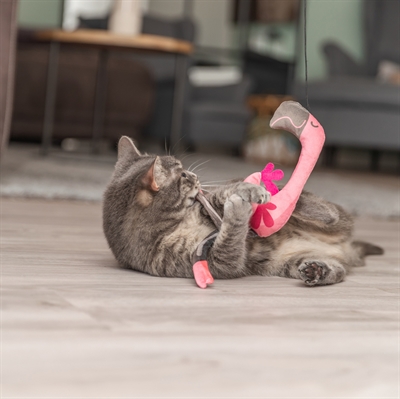 TRIXIE Teleskop-Spielangel Flamingo für große Katzen - Glasfaser, EVA-Griff