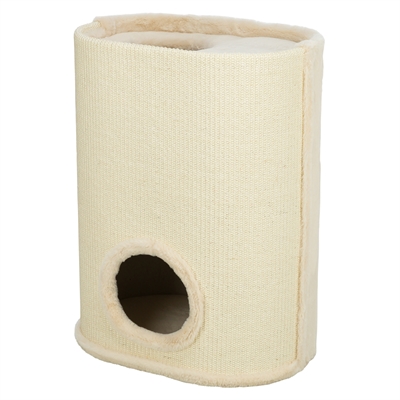 TRIXIE Katzenturm Arina - 2 Ebenen, gepolsterter Plüsch, große Sisal-Kratzfläche - Crème - 48x35x65 cm