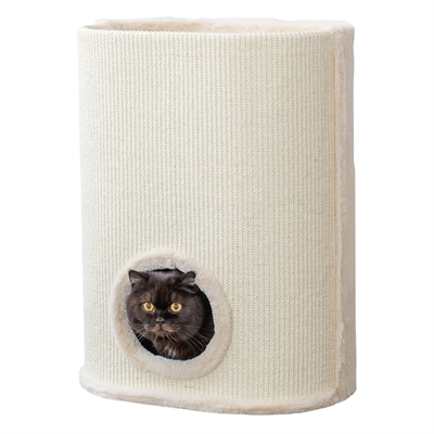 TRIXIE Katzenturm Arina - 2 Ebenen, gepolsterter Plüsch, große Sisal-Kratzfläche - Crème - 48x35x65 cm