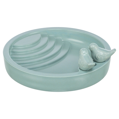 TRIXIE Vogeldrinkschaal Vrijstaand Bamboevezel - Opstapniveaus voor drinken en badderen - Salie - 38x38 cm