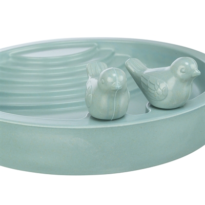 TRIXIE Vogeldrinkschaal Vrijstaand Bamboevezel - Opstapniveaus voor drinken en badderen - Salie - 38x38 cm