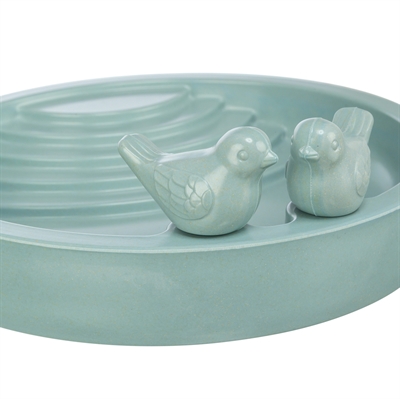 TRIXIE Vogeldrinkschaal Vrijstaand Bamboevezel - Opstapniveaus voor drinken en badderen - Salie - 38x38 cm