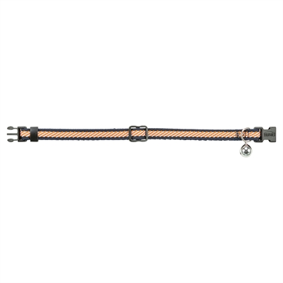 TRIXIE Kattenhalsband Gestreept Verstelbaar met belletje - Blauw/Oranje/Wit - 20-30x1 cm