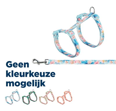 TRIXIE Kattentuigje met riem Flower Power motief - Traploos verstelbaar singelband, voor grote katten - Assorti - 35-59x1,3 cm
