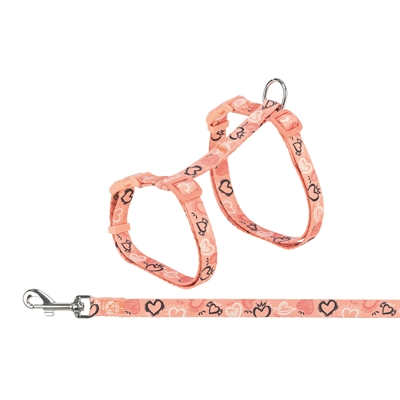 TRIXIE Kattentuigje met riem Flower Power motief - Traploos verstelbaar singelband, voor grote katten - Assorti - 35-59x1,3 cm