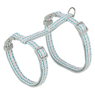 TRIXIE Kattentuigje met riem Retro Motief Traploos verstelbaar | Click-sluitingen, retro patroon - Grijs/Blauw - 28-45x1 cm