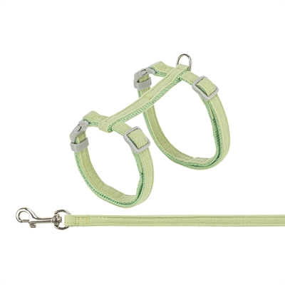 TRIXIE Kattentuigje met riem Fluweel - Traploos verstelbaar | Click-sluitingen | Compleet met riem - Groen - 28-45x1 cm