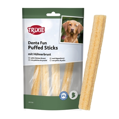 TRIXIE Kauwsnack Denta Fun Puffed Sticks Kippenborst 16% vlees, luchtige structuur, zonder toegevoegde suiker - 40 g