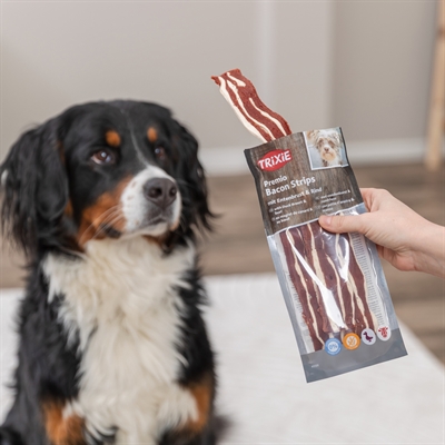 TRIXIE Hondensnack Premio Bacon Strips - 73% vlees, 55% eendenborst, glutenvrij - 80 g