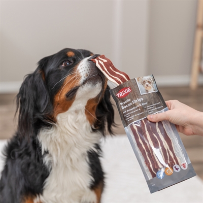 TRIXIE Hondensnack Premio Bacon Strips - 73% vlees, 55% eendenborst, glutenvrij - 80 g