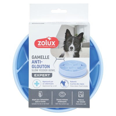 Zolux Gamelle chien slow feed avec ventouses silicone bleu