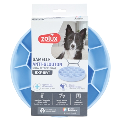 Zolux Gamelle chien slow feed avec ventouses silicone bleu